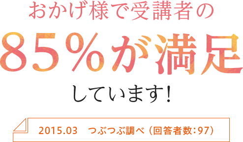 おかげ様で受講者の85％が満足しています！